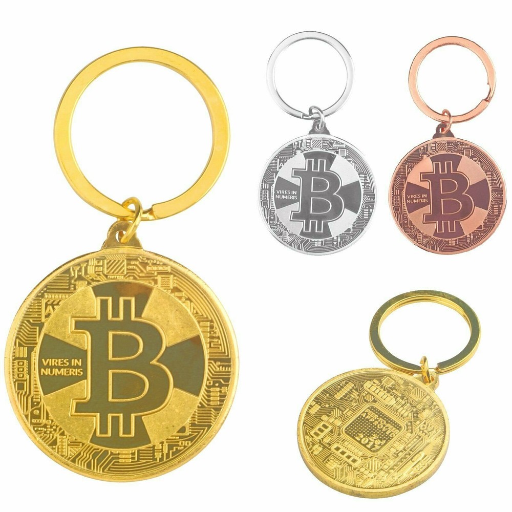 BTC Keychain Gold Plated Bitcoin Physical Coin Cryptocurrency-image