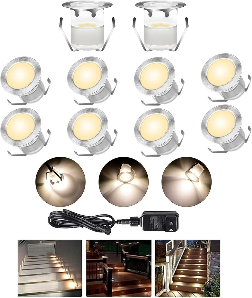 10-Pack LED Deck Lights Kit Low Voltage Recessed Step Lighting for Stairs Yard Basement