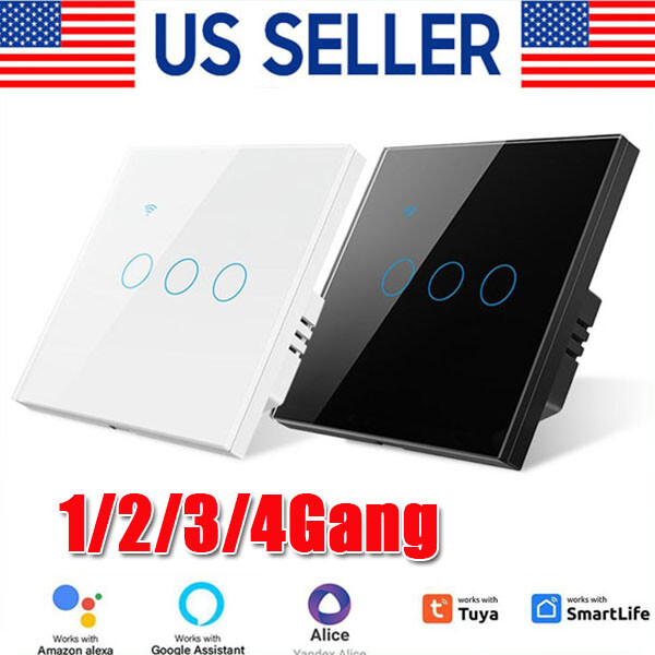 WiFi Smart Touch Light Switch 1-4 Gang Glass Panel Works with Alexa Google Home  
