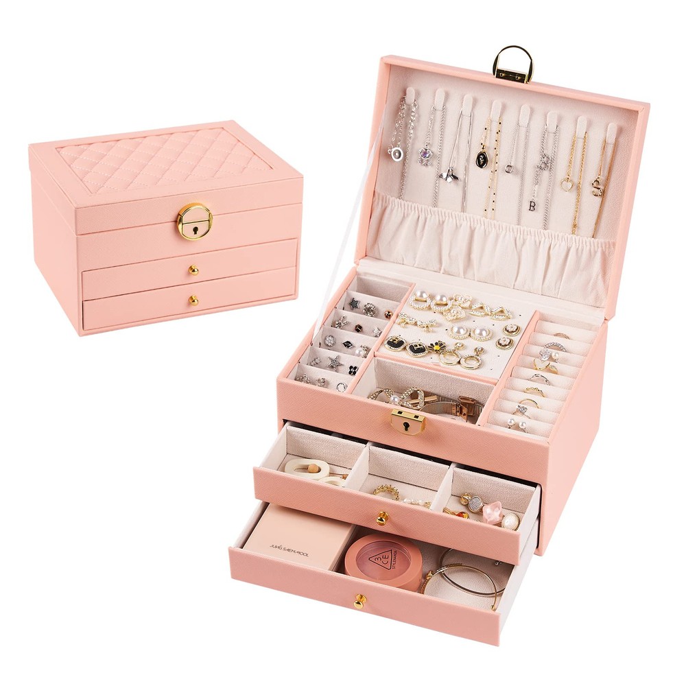Multi-functional large lockable jewelry organizer for women with 3 compartments