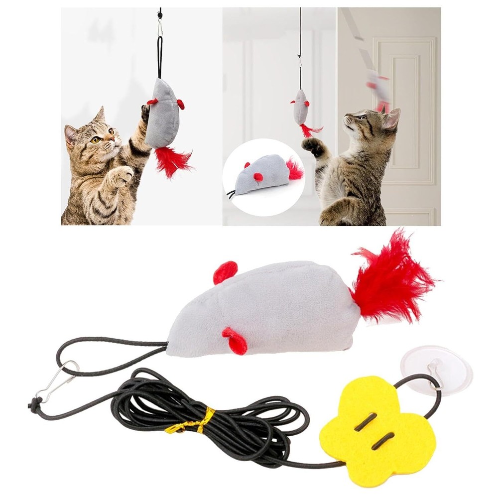 Self Play Cat Toys with Squeaky Sound - Door Hanging Mouse Toy for Cats No Batteries Needed