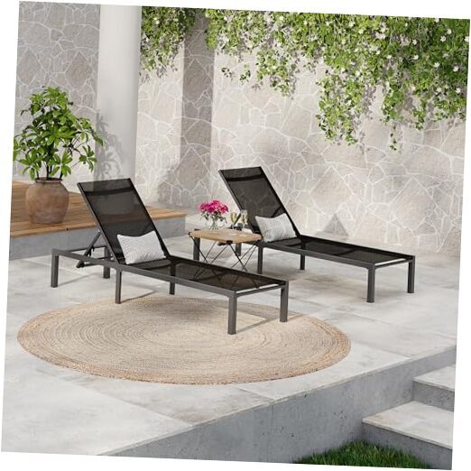 Adjustable Aluminum Outdoor Chaise Lounge Set of 2 with 5-Position Recline