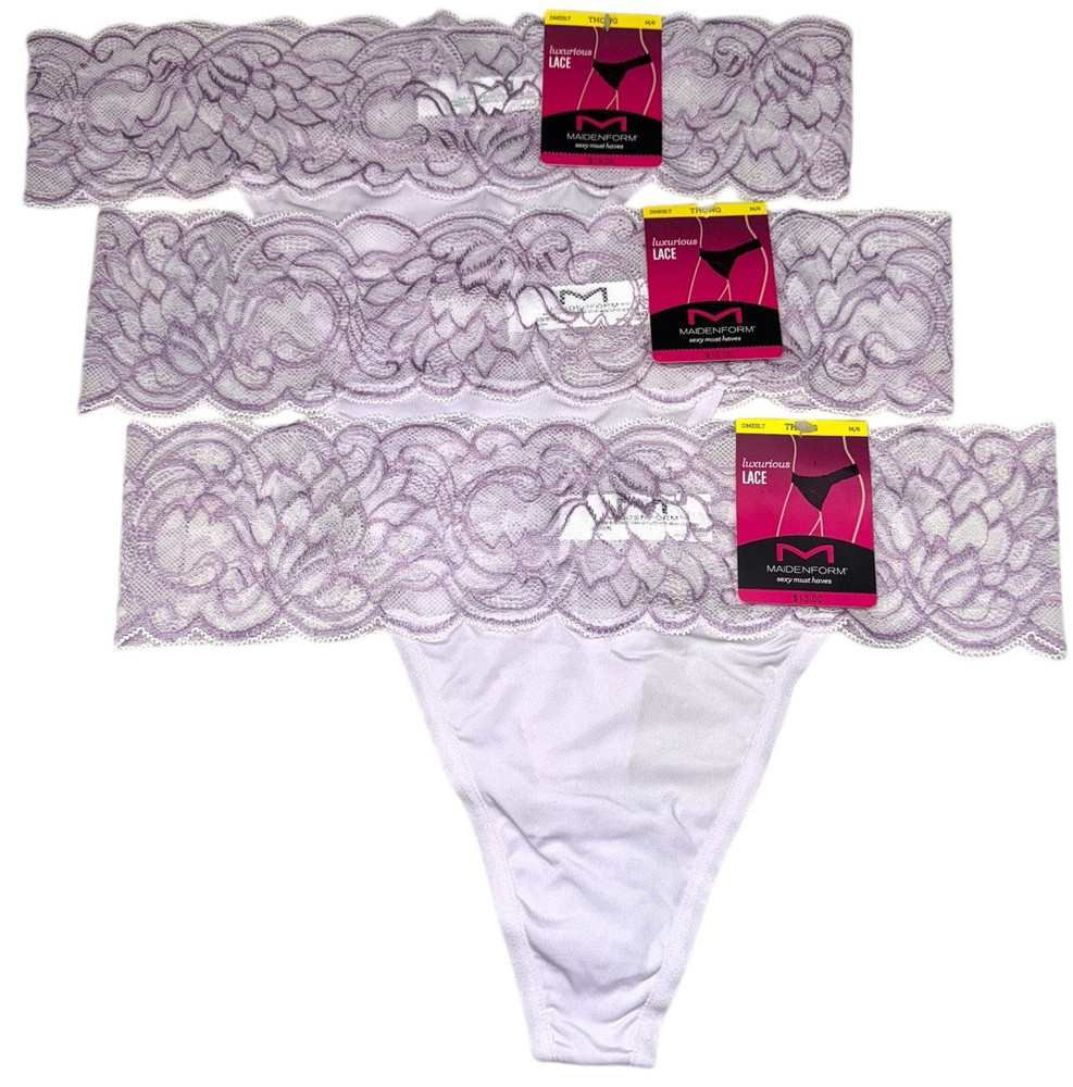 Maidenform 3-Pack Thong Sexy Lace Underwear Panties Nylon Lavender Size M/6