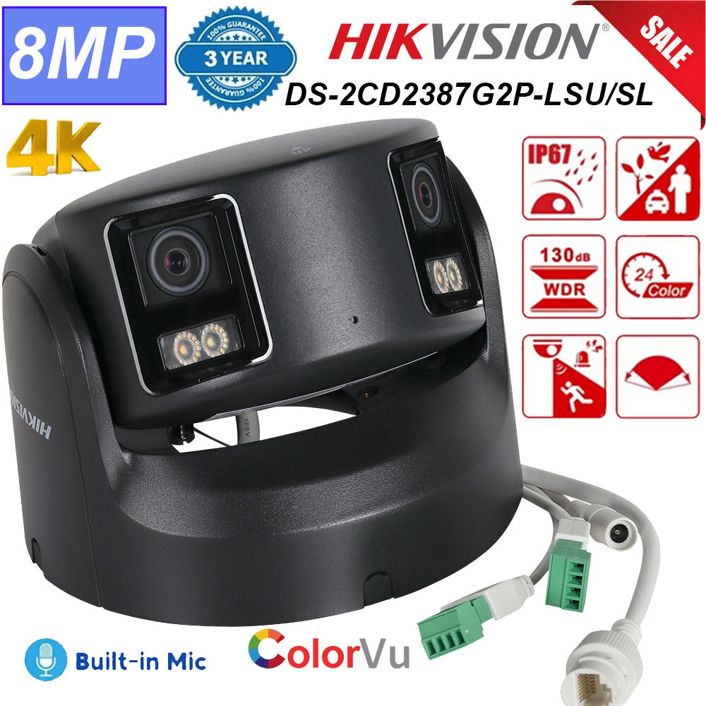 Hikvision 4K 180° DS-2CD2387G2P-LSU/SL ColorVu Panoramic 8MP IP Camera Dual lens