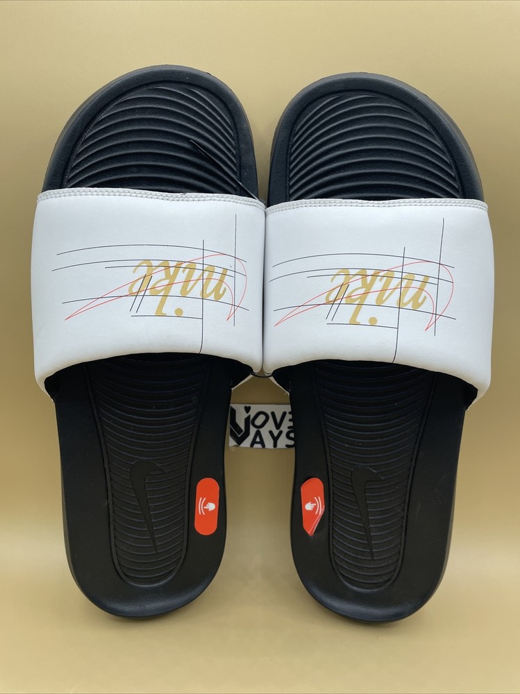 Size 14 Nike Men  Victori One Slide  Print White /Gold  Black Brand New!!!