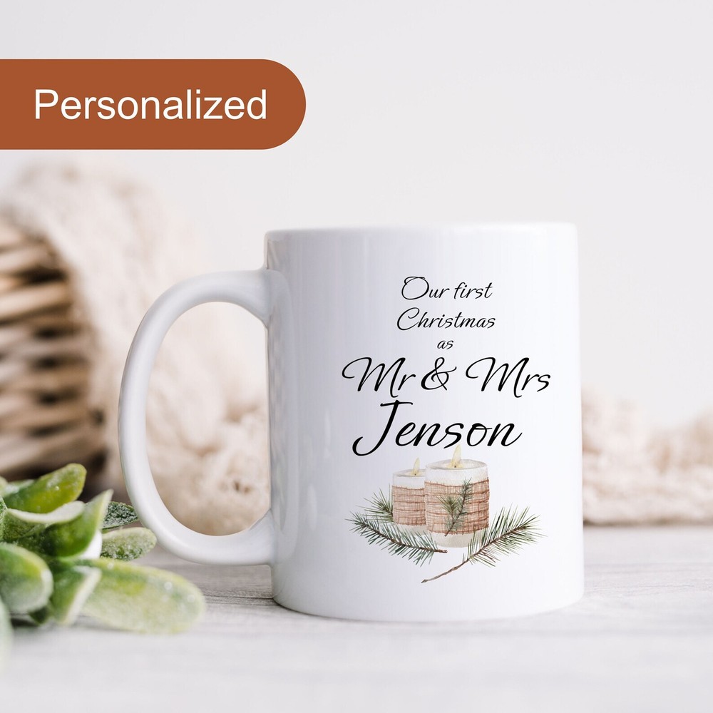 Personalized Mr & Mrs First Christmas Coffee Mug Custom Couple Wedding Gift