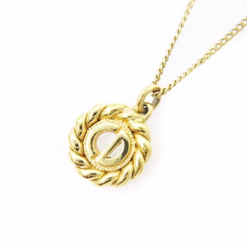 Christian Dior CD Logo Gold Round Pendant Necklace for Women