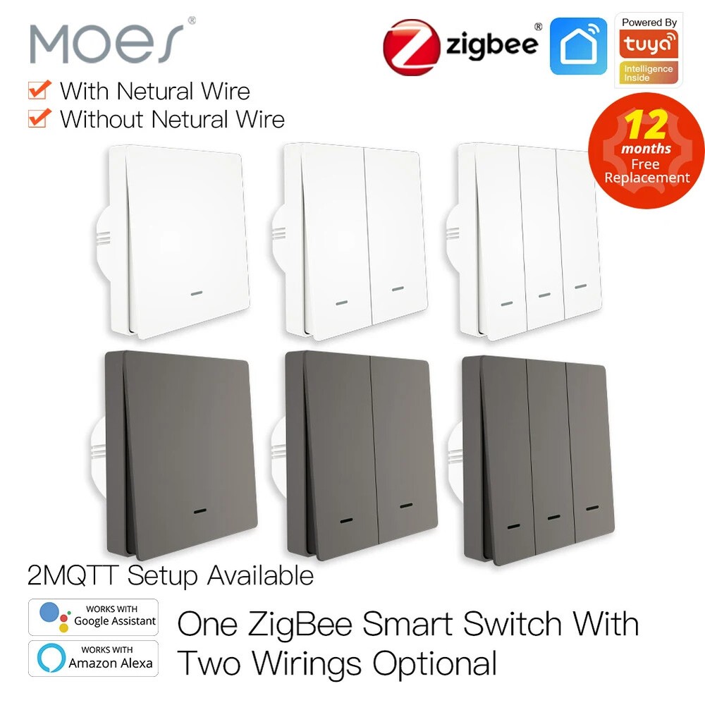 Tuya ZigBee Smart Light Switch No Neutral Wire or Capacitor Required Works with Smart Life