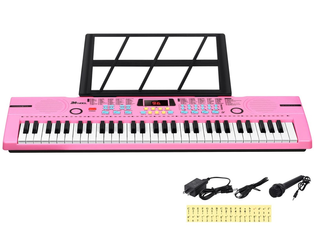 24HOCL 61 Keys Keyboard Piano, Kids Piano Keyboard with UL Adapter, Stand, Bu...