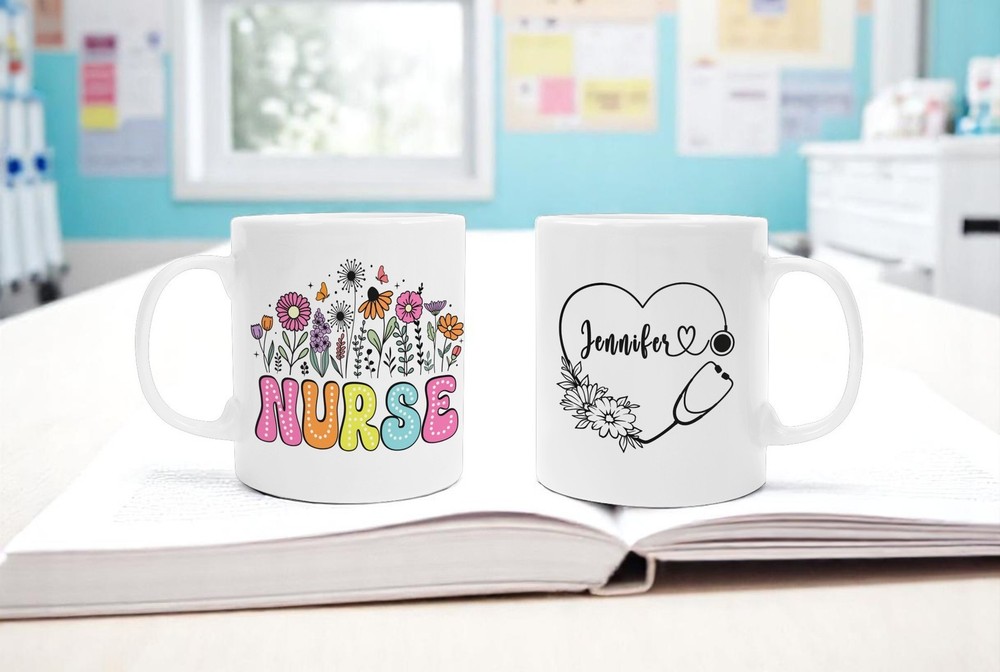 Custom Nurse Coffee Mug 11oz Floral Design with Name  -image