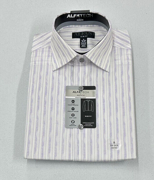 Alfani Men's Slim Fit 2-Way Stretch Stain Resistant Dress Shirt, Lavender, S