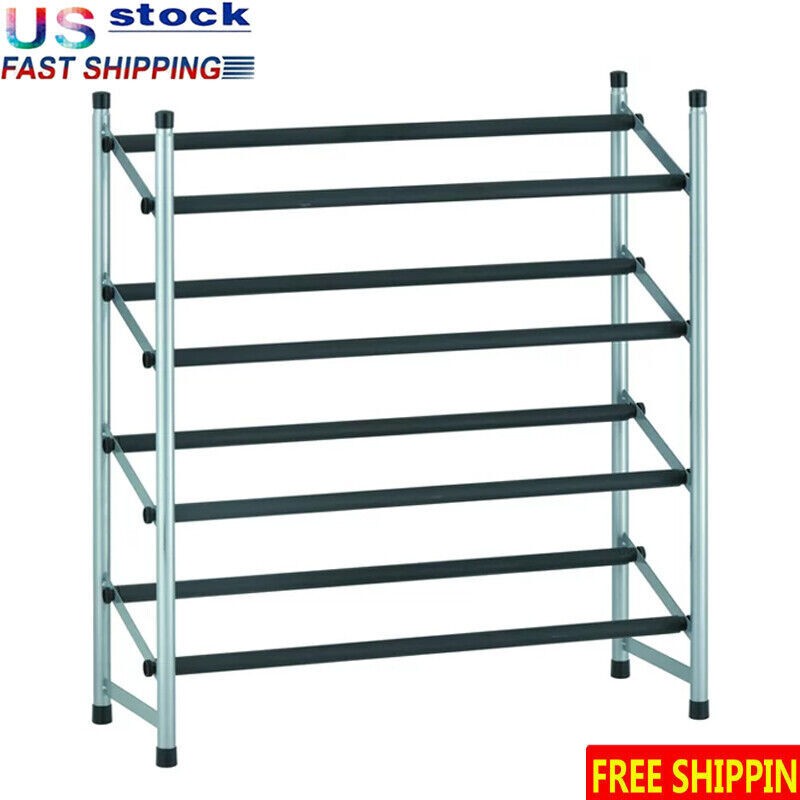 4-Tier Black Steel Stackable Shoe Rack Organizer Holds 20 Pairs
