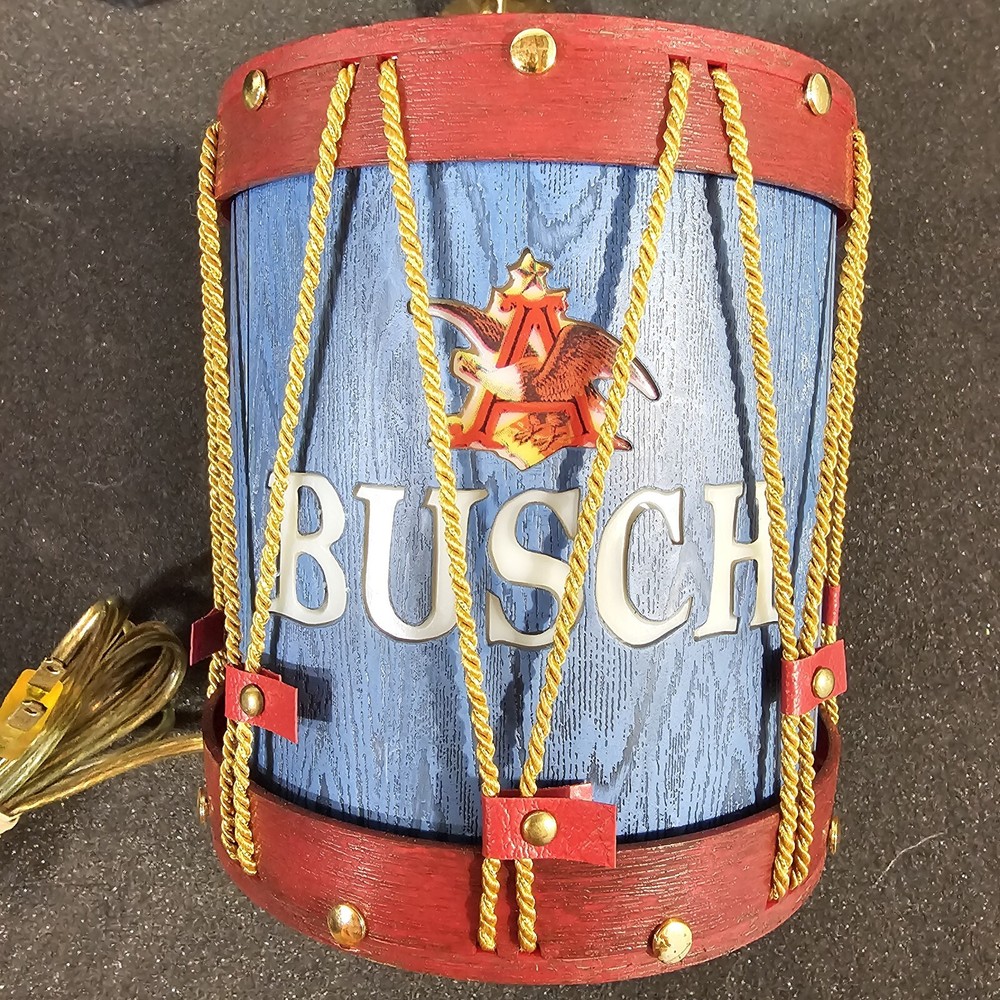 Vintage Busch Bavarian Beer Back Bar Regimental Drum Lamp