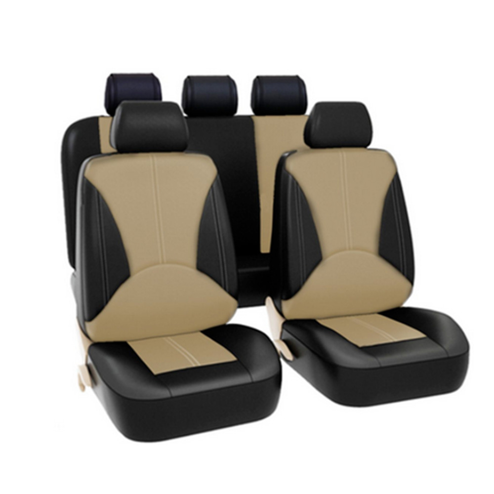 Car Seat Cover Front Rear Cushion Protector Full Set Leather Accessories Beige