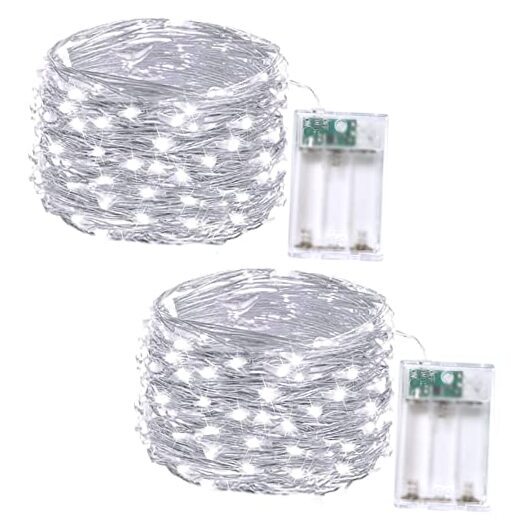 2-Pack White Fairy Lights Battery Operated with Timer, 2 pack 50 LED Cool White