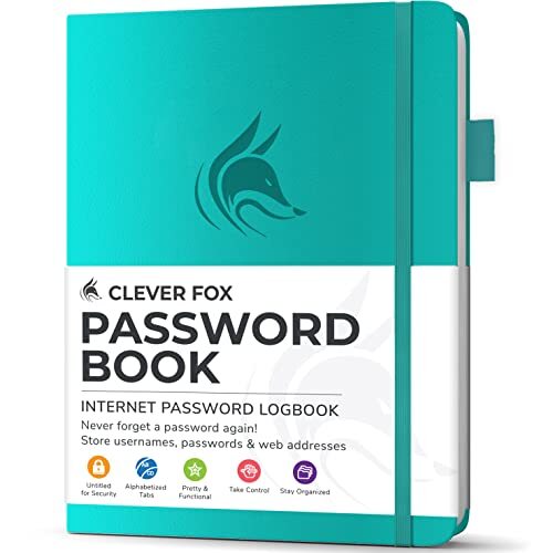 Compact Turquoise Password Book with Alphabetical Tabs - 4x5.5 Inch-image