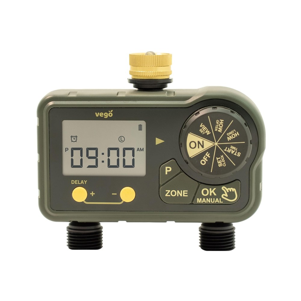 2-Zone Garden Hose Sprinkler Timer with Durable Brass Inlet