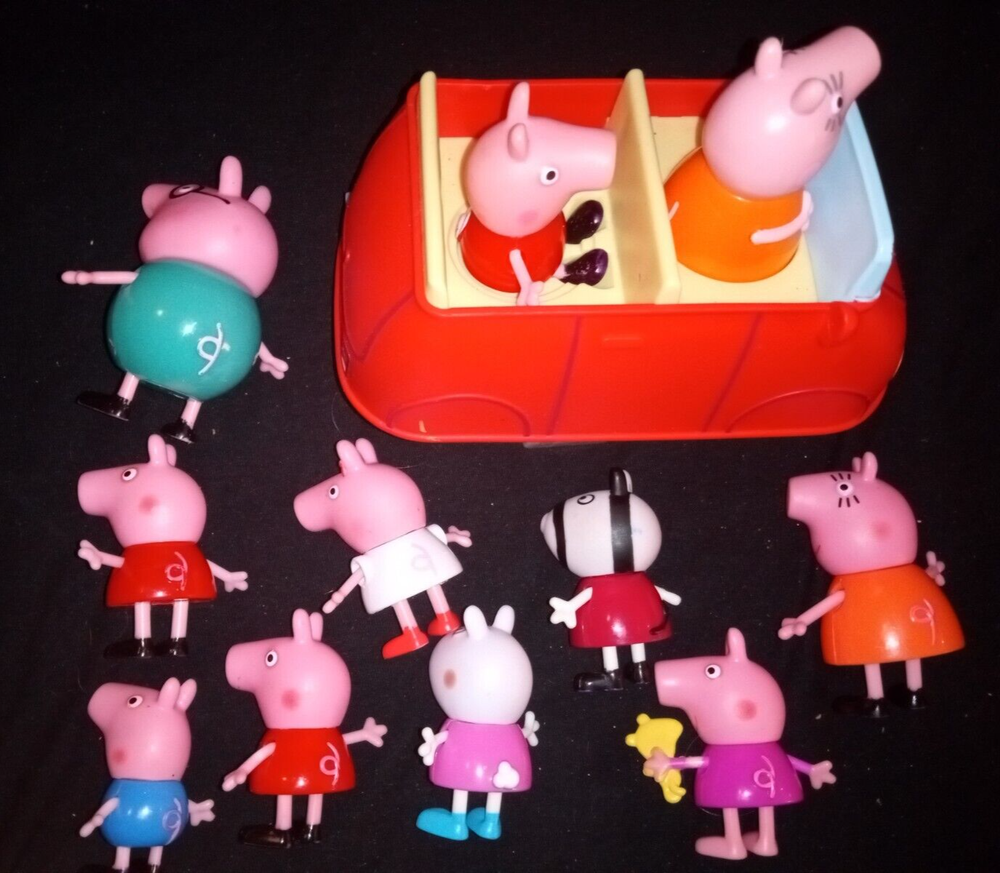Lot of 10 PEPPA PIG Figures+All Around Town TALKING RED CAR-Tested Works FreeShp