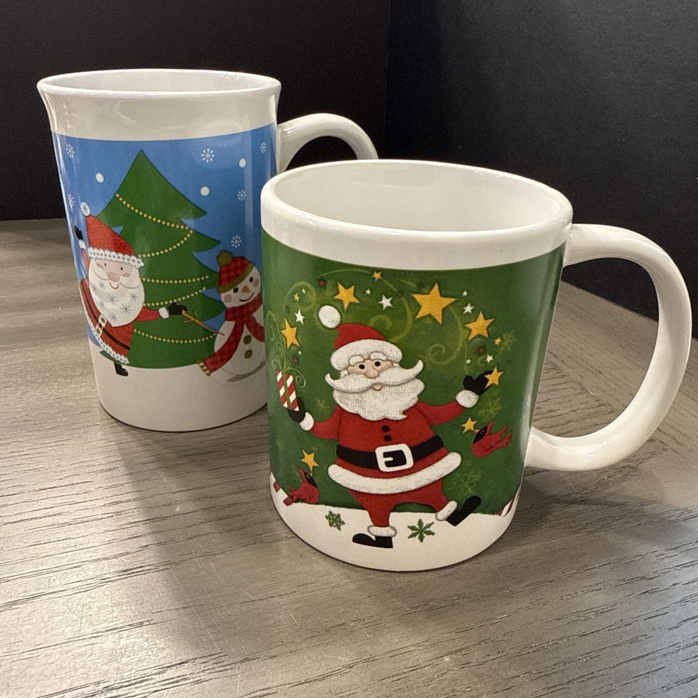 Set of 2 Santa Christmas Coffee Tea Hot Cocoa Mugs HO HO HO