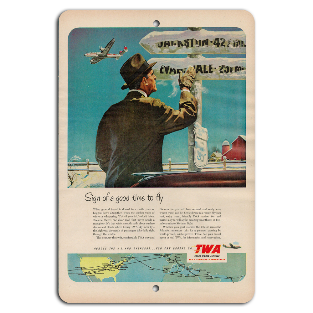 Vintage TWA Travel Poster Adventure Awaits in the Skies