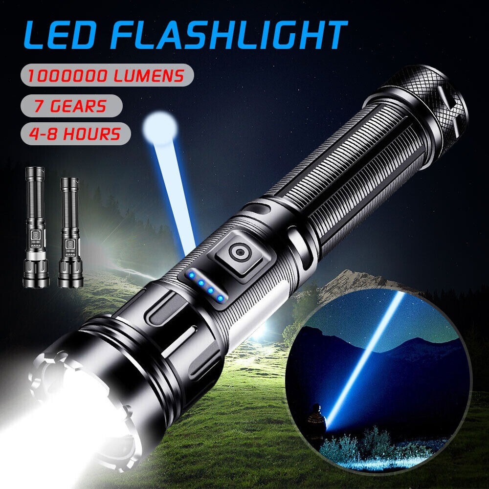9000000 Lumens Super Bright LED Flashlight Tactical Rechargeable LED Work Lights