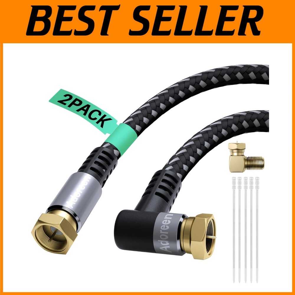 High-Speed Coaxial Cable 2-Pack with 90-Degree Angled Connectors and Cable Ties