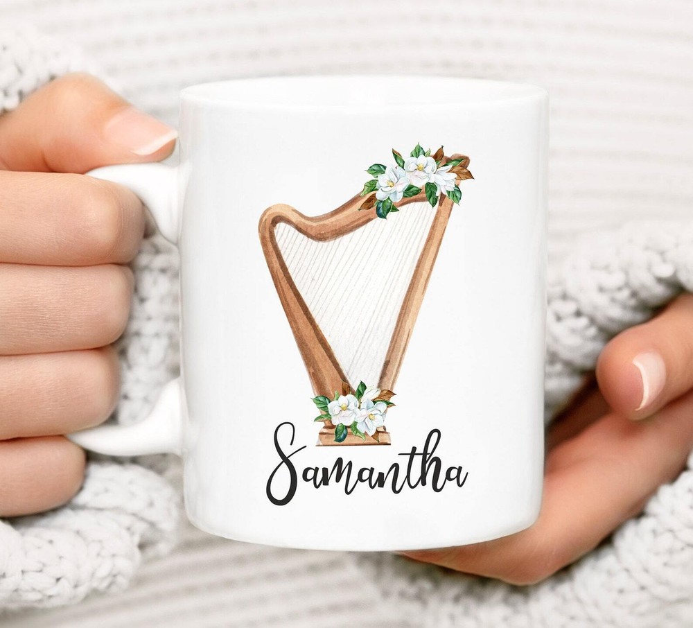 Custom Harp Mug Harpist Mug For Women Personalized Harpist Mug Harp Teach
