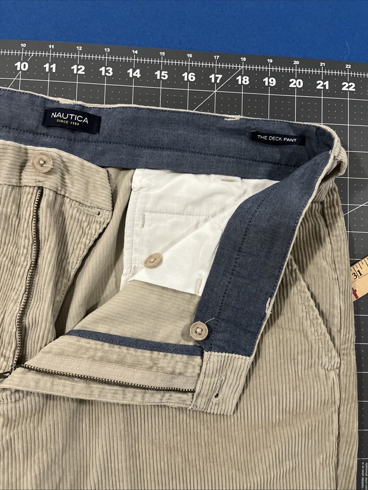 Nautica Men's Corduroy Deck Pant 38x30 Khaki Brown Cotton Classic Fit