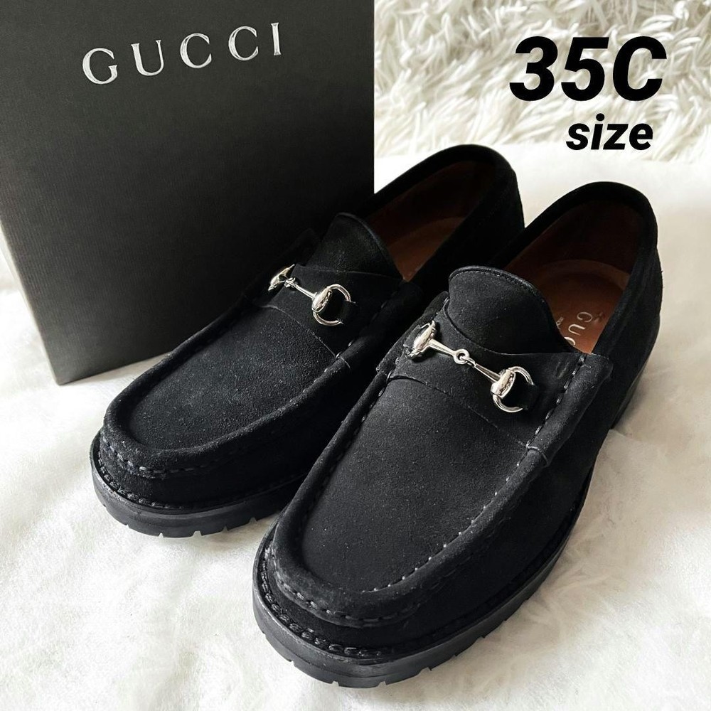 GUCCI Horsebit Black Suede Loafers Women's US5.5 Authentic From Japan RIN