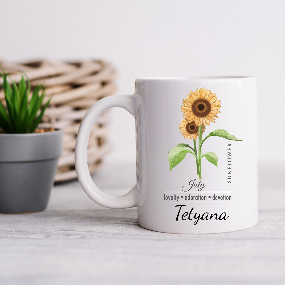 Pressed Flowers Mug Custom July Sunflower Mug Boho Cottagecore Floral Nature