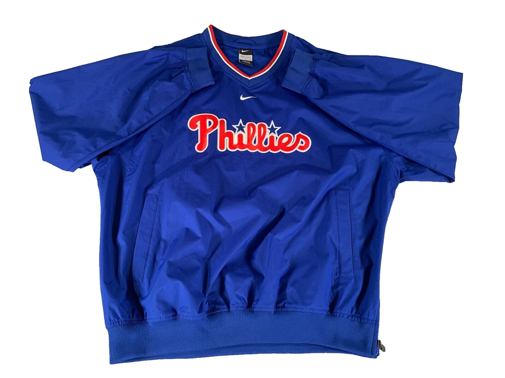Nike Philadelphia Phillies MLB Pullover V-Neck Windbreaker Jacket Blue L #4218