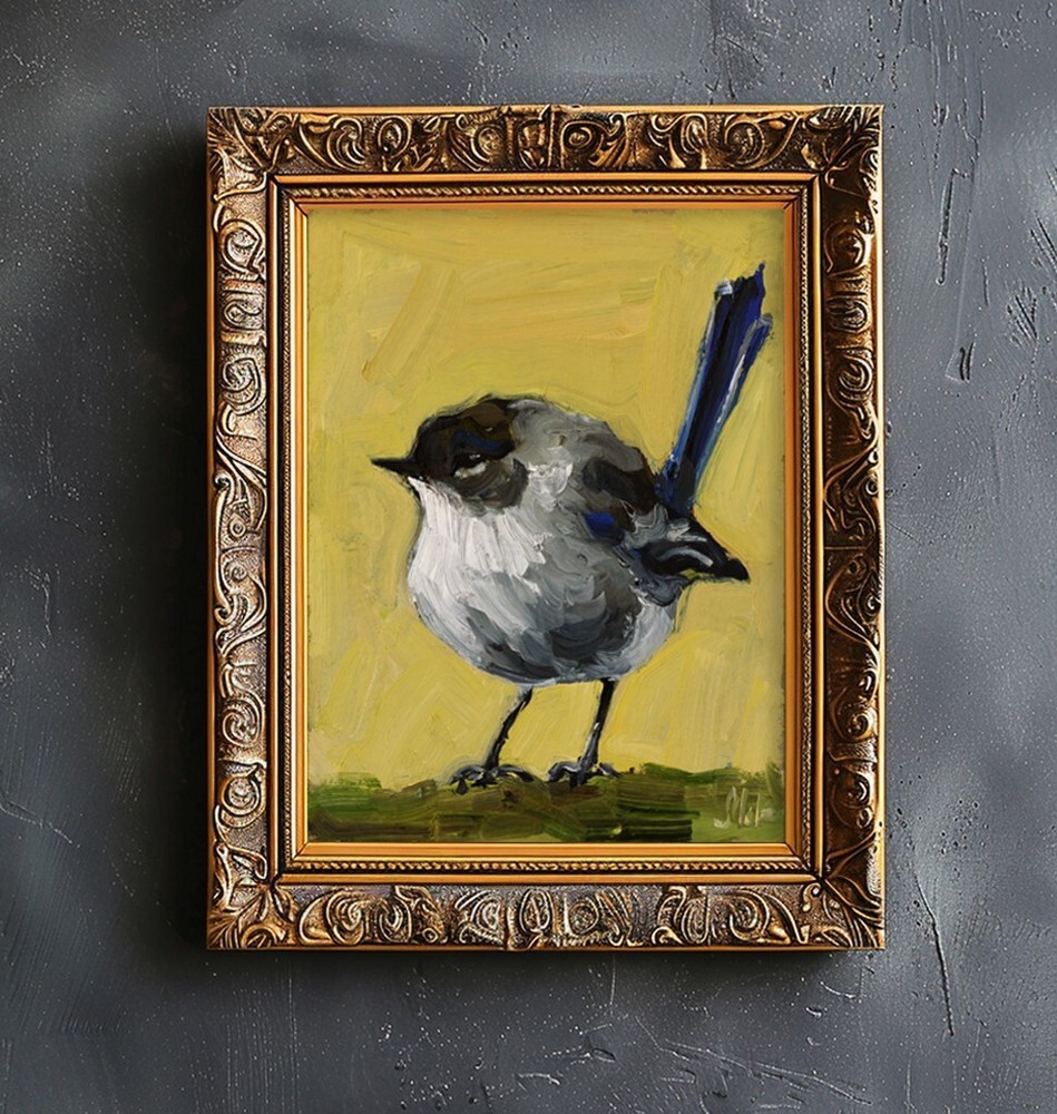 Fairy-wren Oil Painting Bird Original Small Animal Wall Art House Gift Home Art