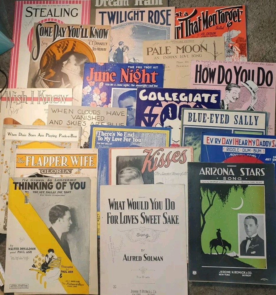 Antique Sheet Music Lot Of 20 Early 1920s Lot Piano Voice Ukele Collegiate