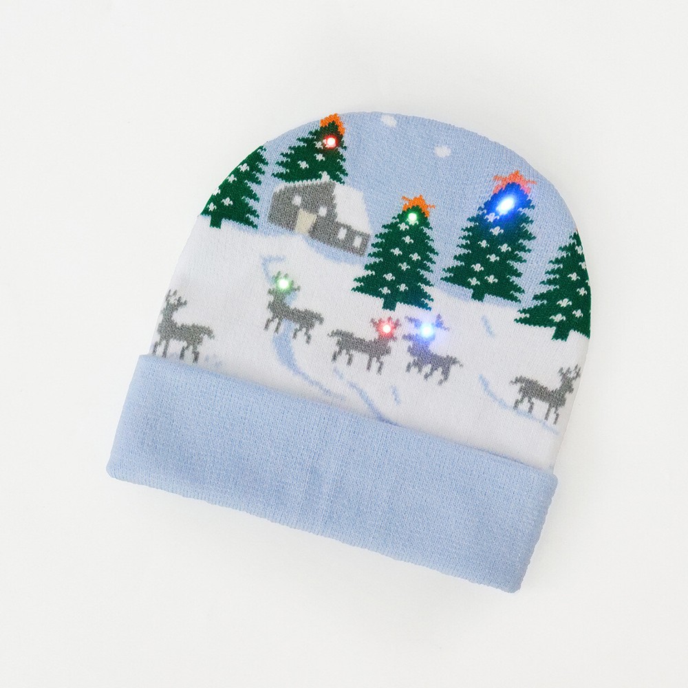 Christmas Light Up Beanie Hat with Tree and Dinosaur Design Xmas Skull Cap