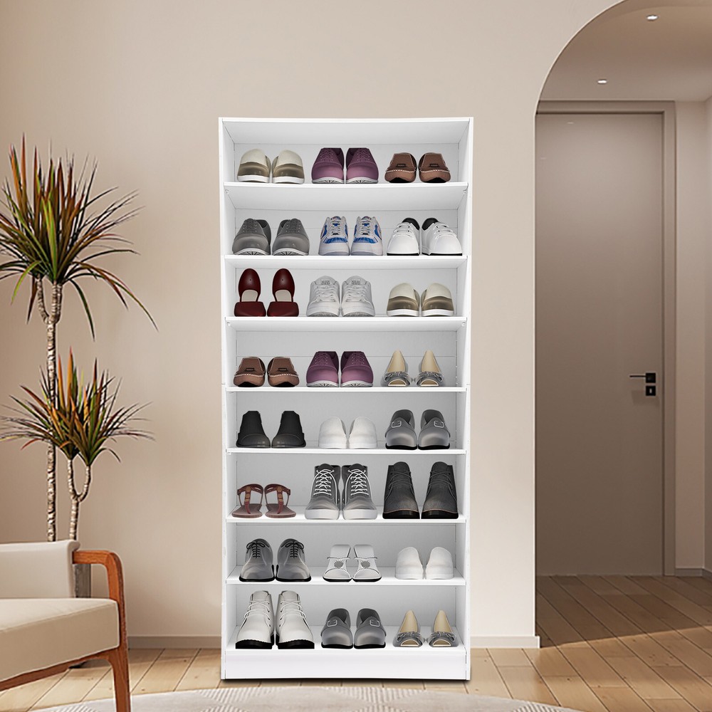 8-Tier White Shoe Cabinet Open Shoe Rack Storage Organizer for Entryway Closet