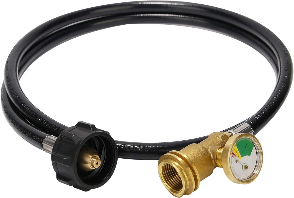 Roastove 5 Feet Propane Tank Extension Hose with Gauge,Converts POL LP Tank