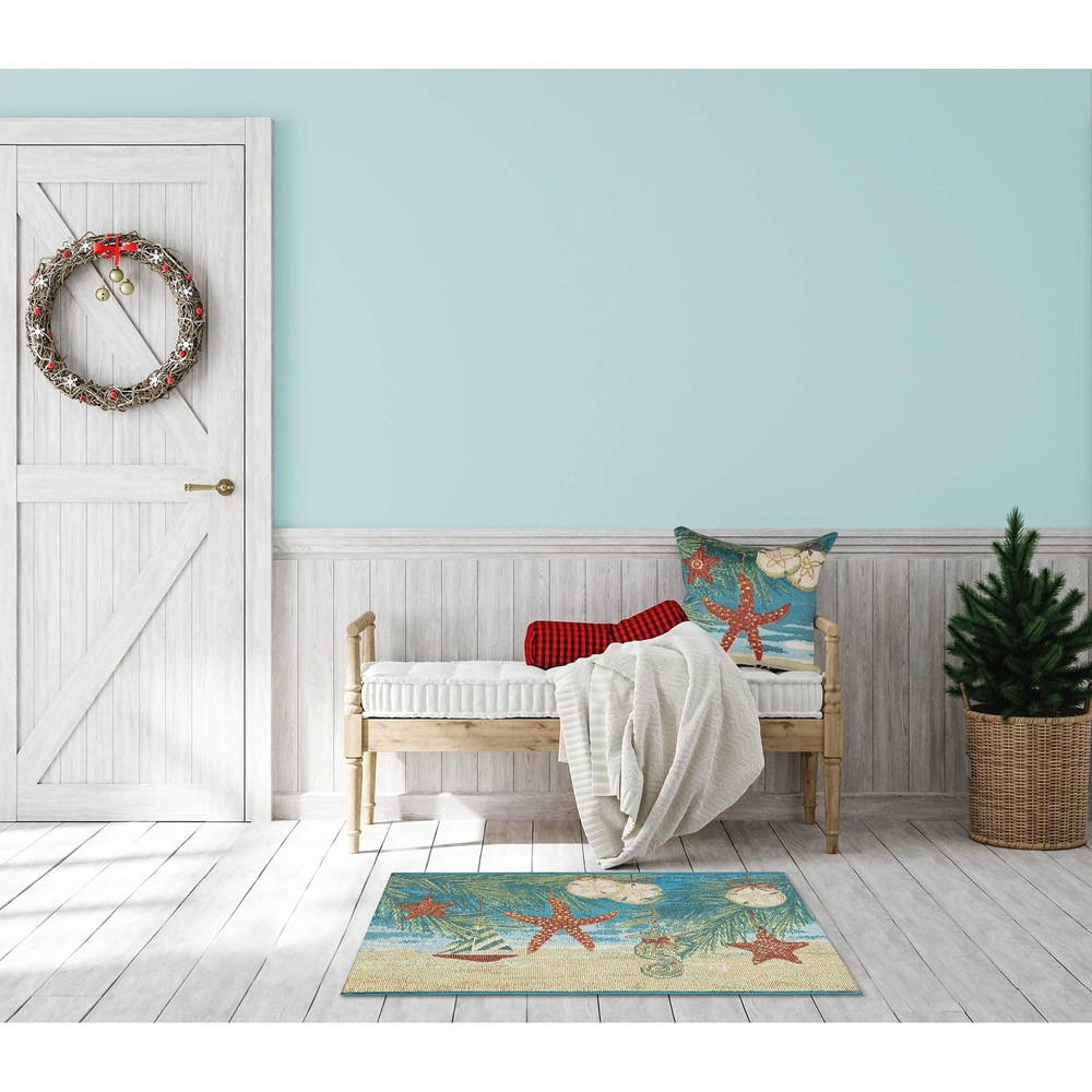 ESENCIA Non-Slip Indoor Outdoor Mat with Coastal Ocean Design 2x2.10 Feet