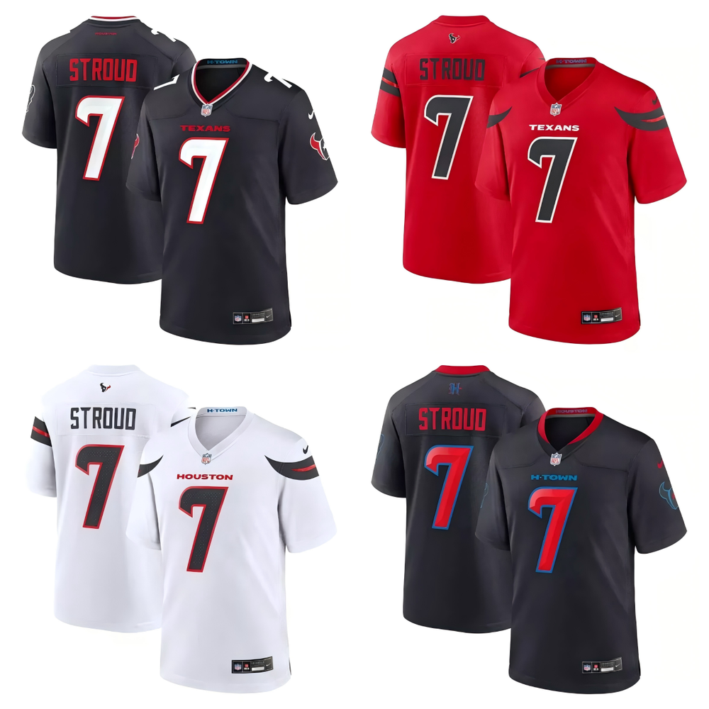 YOUTH #7 CJ Stroud Texans Game on-Field Battle Red_Navy Jersey S-2XL