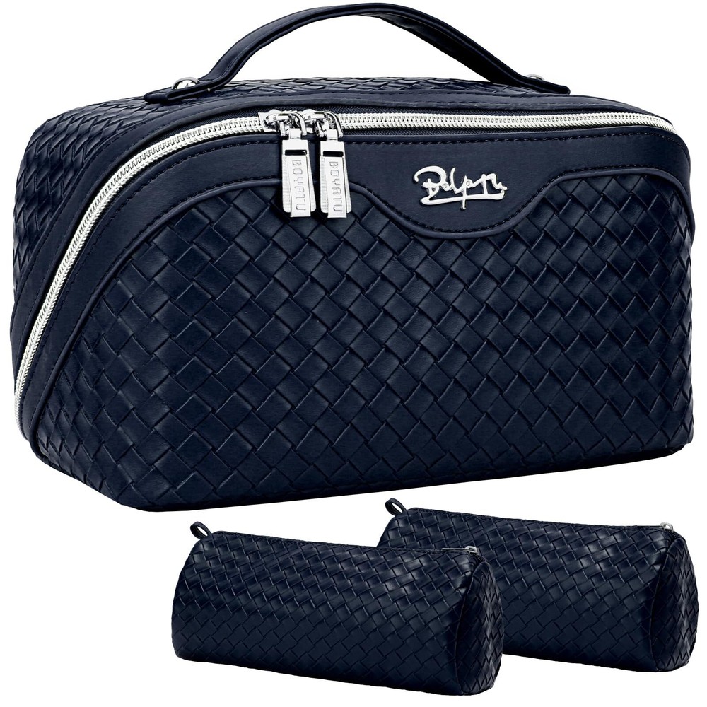 Large Capacity Woven Makeup Bag Travel Cosmetic Organizer Case