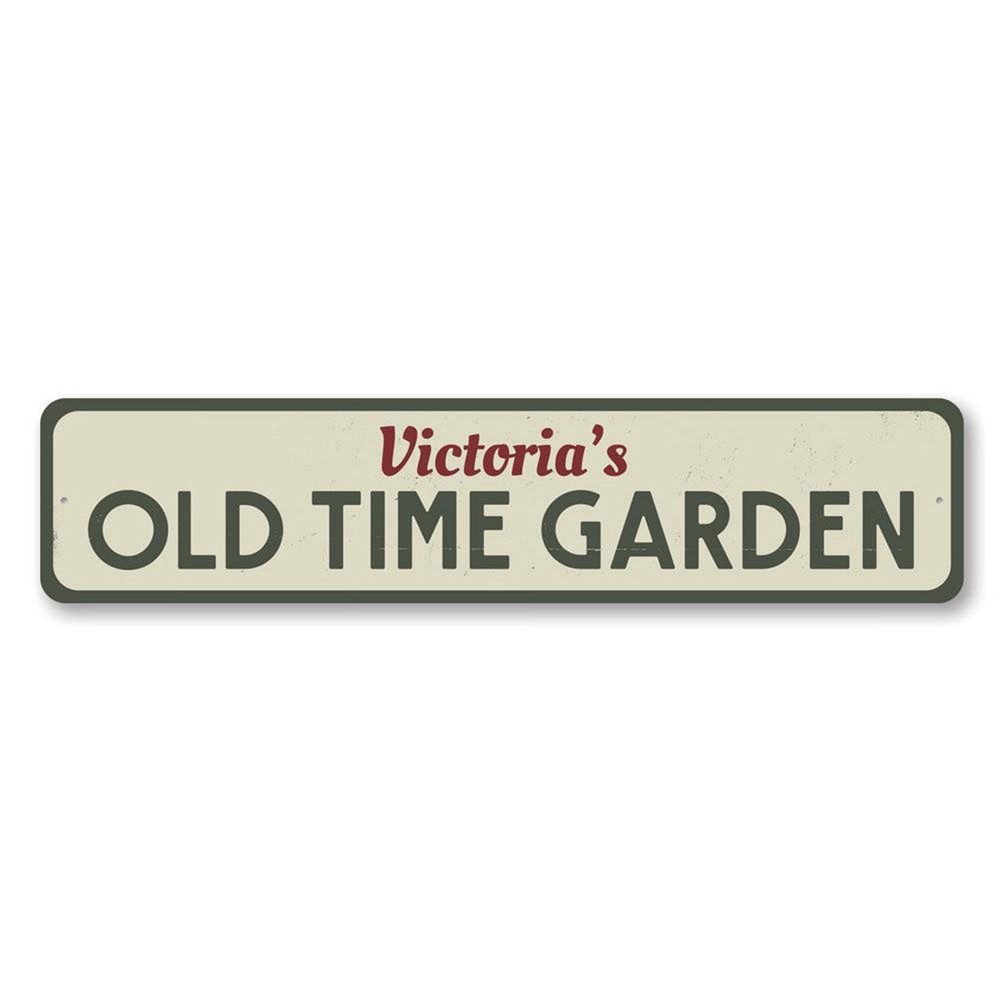 Old Time Garden Sign, Personalized Gardener Name Aluminum Metal Decor Sign