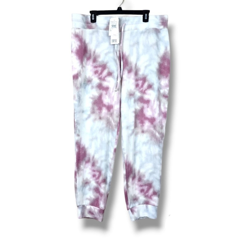 Adyson Parker Size 2X Tie Dye Fleece Joggers In Plum Juice Combo Plus Size
