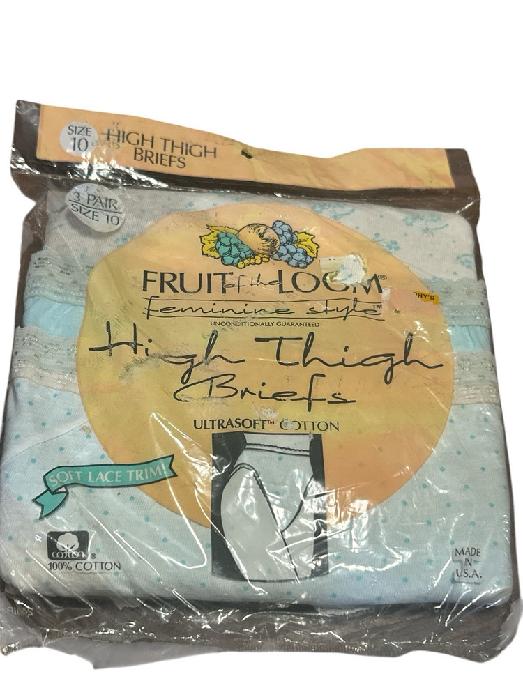 NEW 1990 FRUIT OF THE LOOM Feminine Style HIGH THIGH BRIEFS Size 10 USA (3)