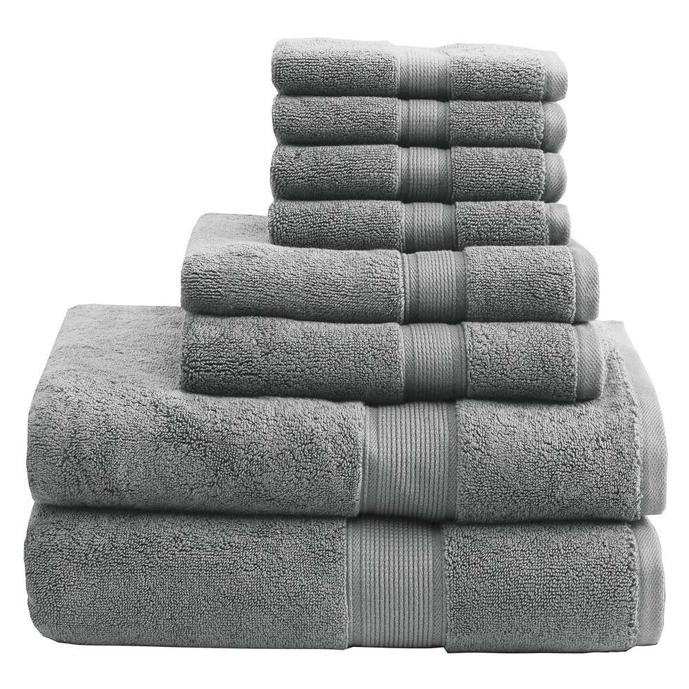 Madison Park 8-Piece 800GSM Cotton Towel Set Ultra-Plush Spa Quality in Grey