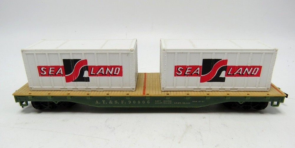 HO Scale Santa Fe 50ft Container Car with Detailing & Loaded Containers