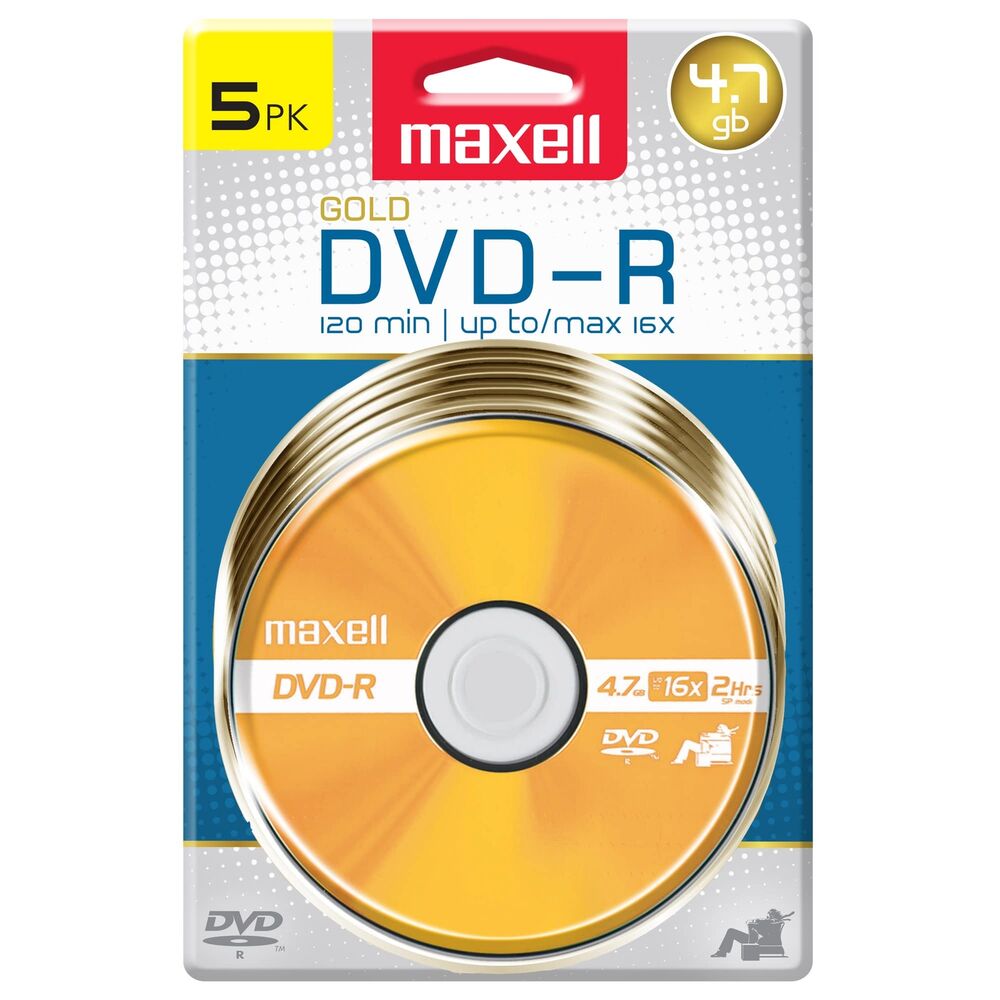 Maxell 638033 DVD-R COLOR 5PK CARD Recordable Discs 4.7GB 16X 120 Min 5 Pk 5-Pac