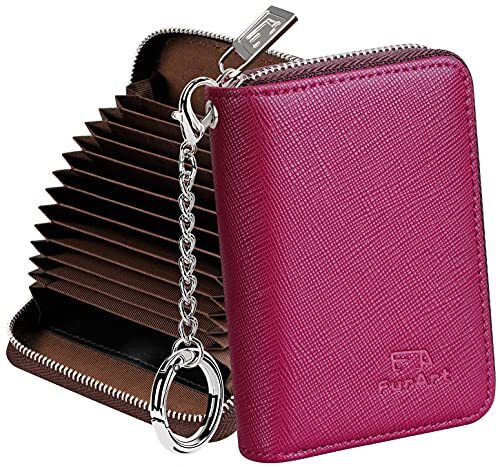 RFID Burgundy Credit Card Wallet with Zipper for Men & Women-image
