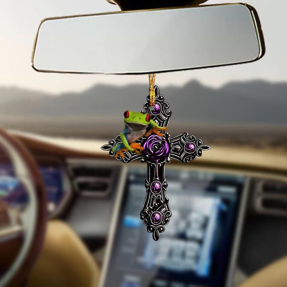 Frog Jesus Cross Car Ornament  Frog Christmas Ornament  Frog Ornament Gift