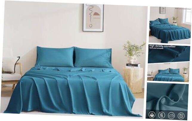 Bedding Bed Sheets Set - Soft Bed Sheets - Cooling Twin Peacock Blue