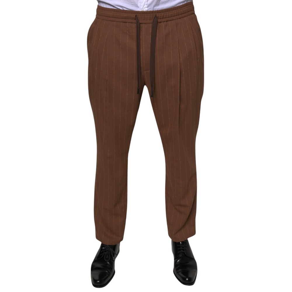 DOLCE & GABBANA Pants Brown Stripes Skinny Men Dress Trouser IT48/W34/M 980usd