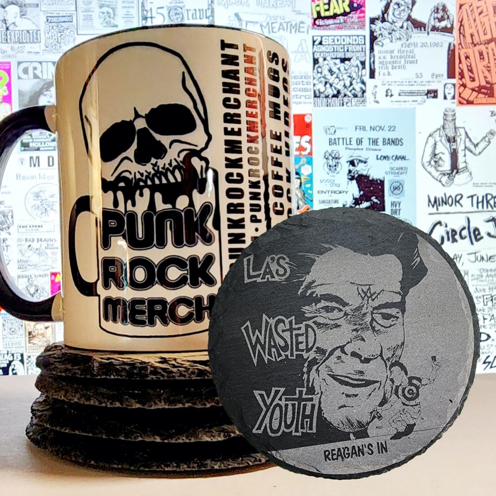 Wasted Youth Reagans Punk Rock Laser Engraved Slate 4x4 Coaster